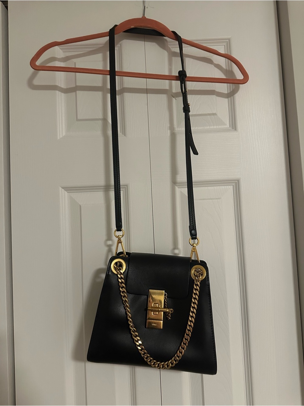 Chloe Mini Annie Black Leather Shoulder Bag with Gold Hardware